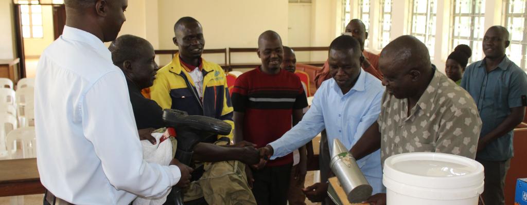 Handover of consignment of items under Uganda Climate Smart Agricultural Transformation Project for farmers who completed 20% in Kitgum District, group Tepwoyo family Empowerment initative Mucwini West Handover of consignment of items under Uganda Climate Smart Agricultural Transformation Project for farmers who completed 20%